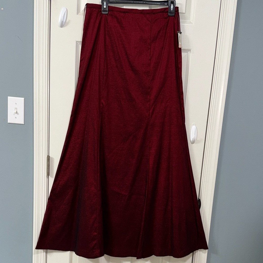 Alex Satin Deep Burgundy A-Line Maxi Skirt Quiet Luxury Cocktail Party Wedding - Picture 10 of 10